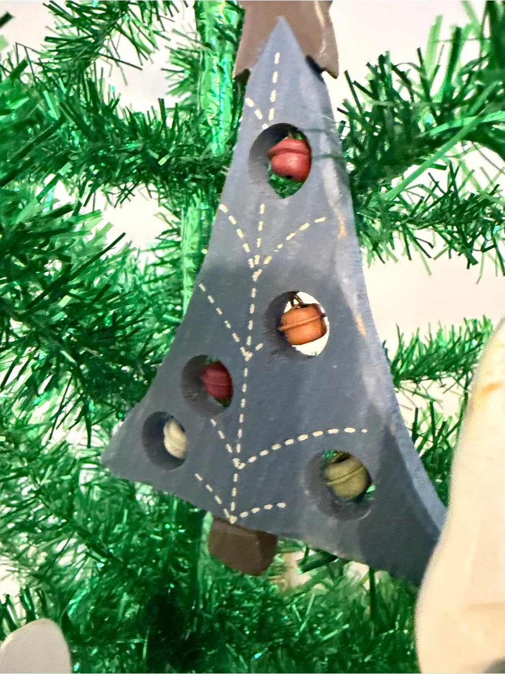 Angels & Bell Tree Christmas Bauble Ornaments Wood Set Of 3 Multicolor Hanging
